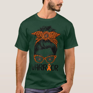 Womens Messy Bun Leopard Oranje Warrior Leukemie A T-shirt