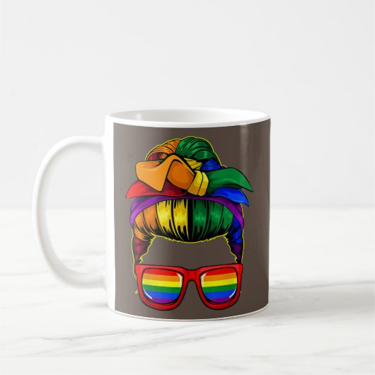 Womens Messy Bun Mam LGBT Flag Gay Koffiemok (Links)