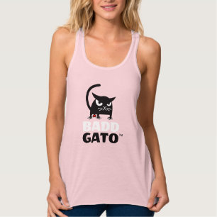 Womens met warmgewalste zwarte kat   Badd Gato Tanktop