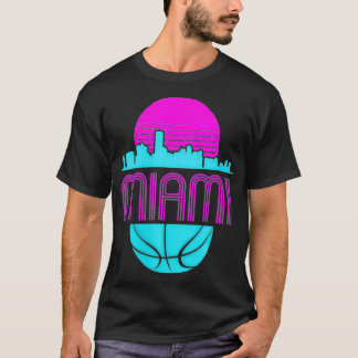 Womens Miami Florida Cityscape Retro Baske T-shirt