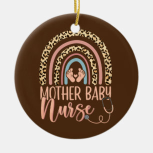 Womens Moeder Baby Zuster Zursing Leopard Regenboo Keramisch Ornament