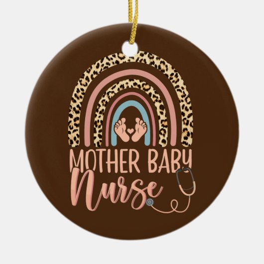 Womens Moeder Baby Zuster Zursing Leopard Regenboo Keramisch Ornament (Voorkant)