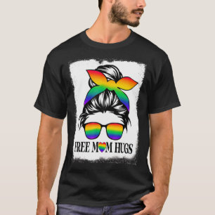 Womens Moederdag Free Mam Hugs Messy Bun Lgbt P T-shirt