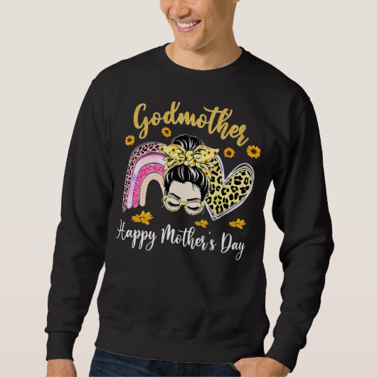 Womens Moederdag Rainbow Leopard Messy Bun Godm Trui (Voorkant)