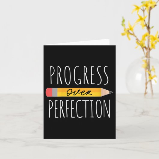 Womens Motivational Progress Over Perfection Back  Kaart (Gele Bloem)