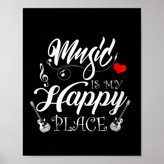 Womens Music Is My Happy Place Motivational Life Q Poster (Voorkant)