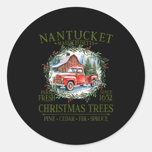 Womens Nantucket Ma Farm Fresh Christmas Trees Gre Ronde Sticker (Voorkant)