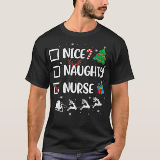 Womens Naughty Nice zure kerstman Funny Santa Ha T-shirt