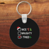 Womens Nice Naughty I Tried Christmas List Santa H Sleutelhanger (Voorkant)