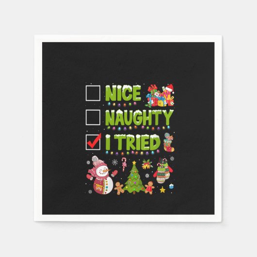 Womens Nice Naughty I Tried Funny KerstTree L Servet (Voorkant)