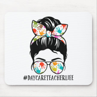 Womens Nn Daycare Teacher Life Messy Bun Mom Woman Muismat