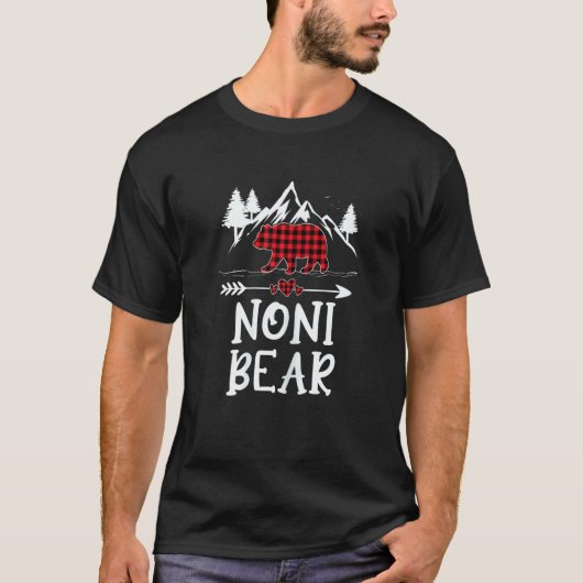 Womens Noni Bear Christmas Pajama Red Plaid Buffal T-shirt (Voorkant)