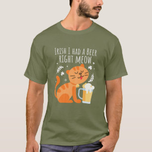 Womens One Beer Right Meow Cat Funny St Patricks D T-shirt