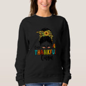Womens One Thankful Gaga Leopard Messy Bun Fall Th Trui (Voorkant)