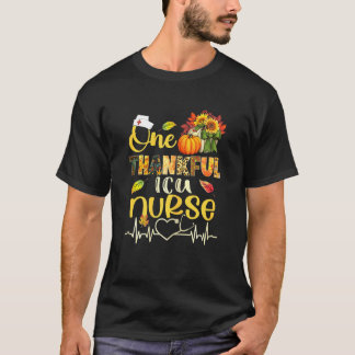 Womens One Thankful Icu Nurse Pumpkin Stethoscope T-shirt