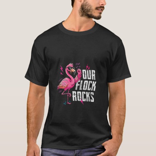 Womens Our Flock Rocks Pink Flamingo Matching Fami T-shirt (Voorkant)
