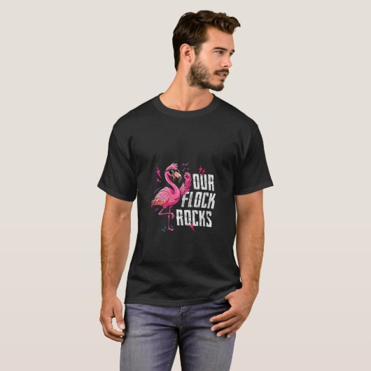 Womens Our Flock Rocks Pink Flamingo Matching Fami T-shirt (Voorkant volledig)