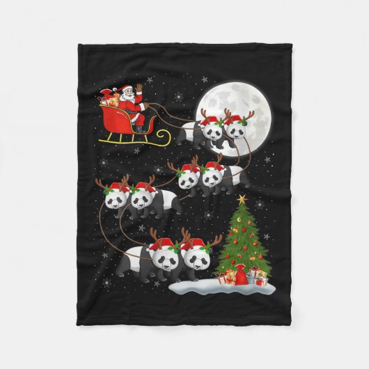 Womens Panda Santa Sleigh Flying Funny Magical Chr Fleece Deken (Voorkant)
