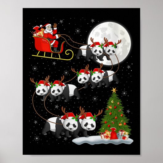Womens Panda Santa Sleigh Flying Funny Magical Chr Poster (Voorkant)