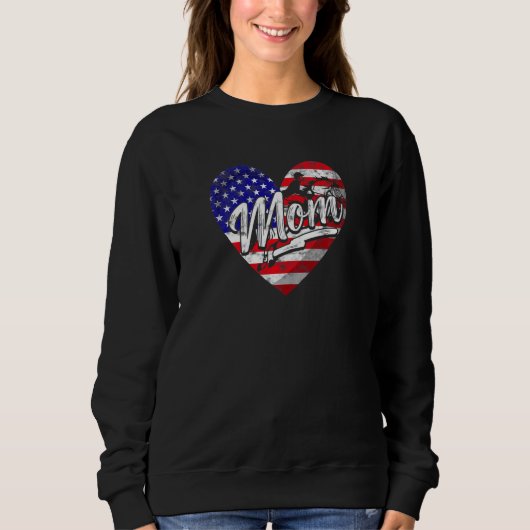 Womens Patriotic American Flag Heart Equestrian Mo Trui (Voorkant)
