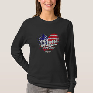 Womens Patriottic American Flag Heart Golf Mam Mot T-shirt