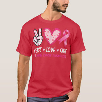 Womens Peace Love Cure Breast Cancer Awareness Fig T-shirt