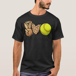 Womens Peace Love Softball Moms Leopard Print Moth T-shirt