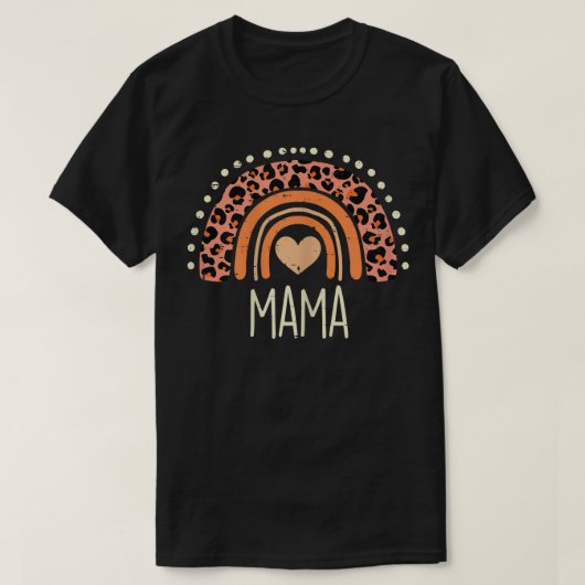 Womens Peach Leopard Boho Rainbow Mama Moederdag T-shirt (Design voorkant)