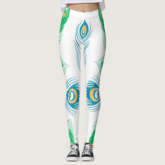 Womens Peacock Feathers Kleurrijke Leggings (Voorkant)