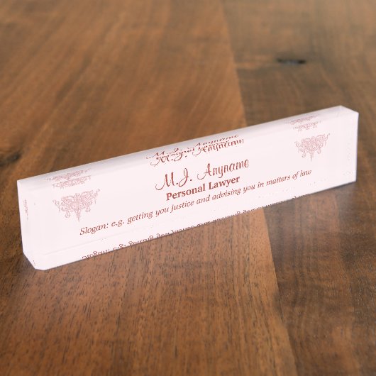 Womens Personal Lawyer, slogan and justice emblem Naambordje (Zijkant)