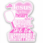 Womens Pickleball Paddle en Jesus Gezegde Sticker (Voorkant)