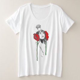 Women's Plus Art Nouveau Red Poppies Ozma van Oz Grote Maat T-shirt