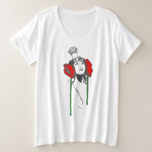 Women's Plus Art Nouveau Red Poppies Ozma van Oz Grote Maat T-shirt (Design voorkant)