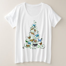 Womens Plus T-shirt Vlinder Kerstboom