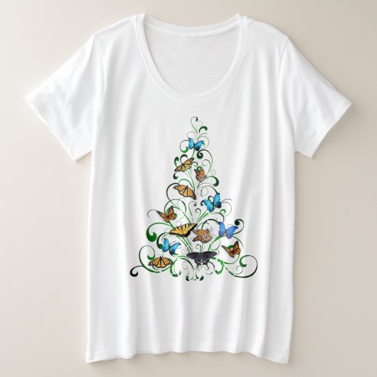 Womens Plus T-shirt Vlinder Kerstboom (Design voorkant)