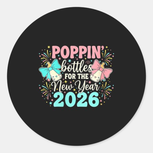 Womens Pn Bottles For The New Year Pregnancy Bow M Ronde Sticker (Voorkant)