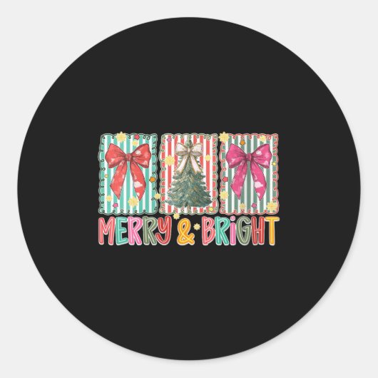 Womens Preppy Coquette Bow Christmas Tree Merry An Ronde Sticker (Voorkant)