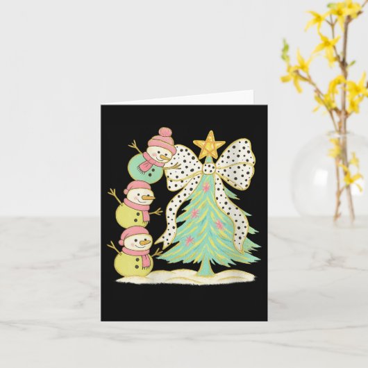 Womens Preppy Coquette Christmas Snowm 2025 Funny  Kaart (Gele Bloem)