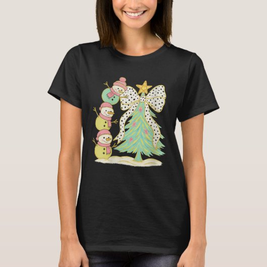 Womens Preppy Coquette Christmas Snowm 2025 Funny T-shirt (Voorkant)