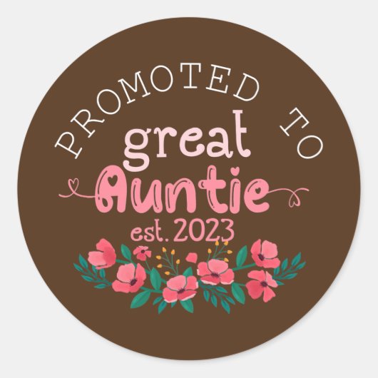 Womens Promoted to Great Auntie Est 2023 Gifts Ronde Sticker (Voorkant)