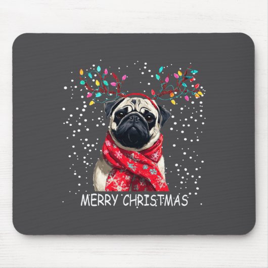 Womens Pug Dog Xmas Santa Hat F Christma Long Slee Muismat (Voorkant)