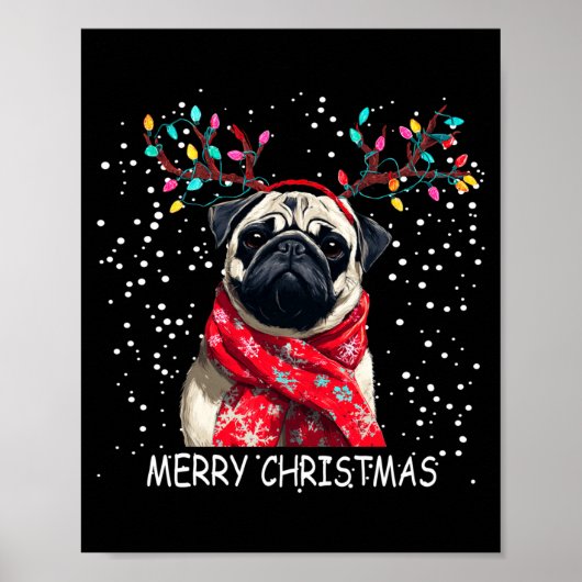 Womens Pug Dog Xmas Santa Hat F Christma Long Slee Poster (Voorkant)