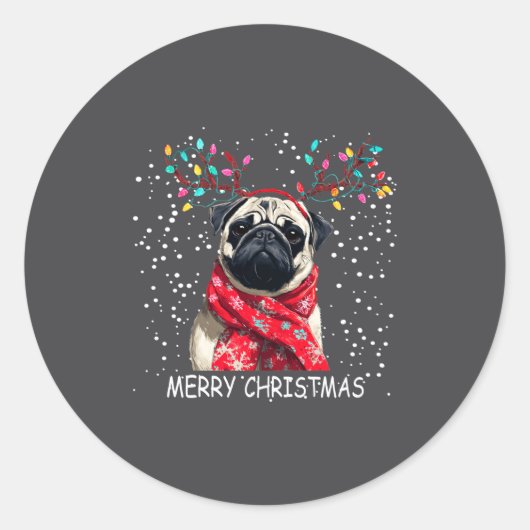 Womens Pug Dog Xmas Santa Hat F Christma Long Slee Ronde Sticker (Voorkant)