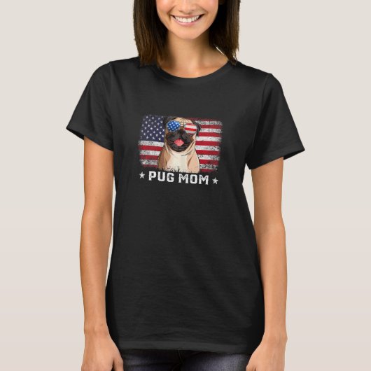 Womens Pug Mam American Flag Moederdag T-shirt (Voorkant)