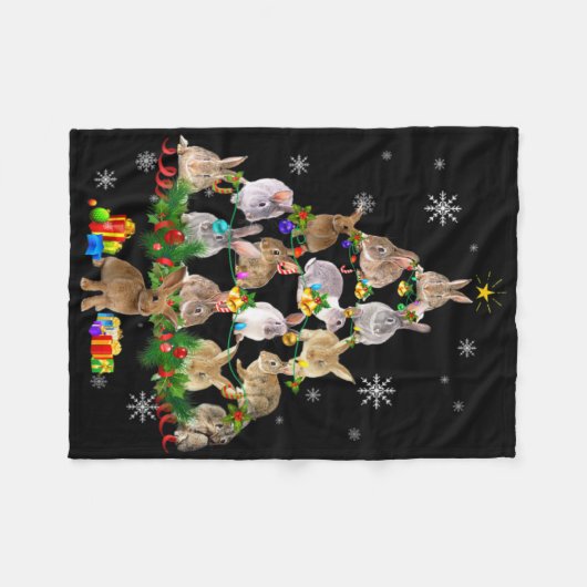 Womens Rabbit Christmas Tree Snow Funny Rabbit Xma Fleece Deken (Voorkant (Horizontaal))