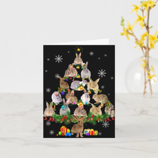 Womens Rabbit Christmas Tree Snow Funny Rabbit Xma Kaart (Gele Bloem)