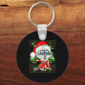 Womens Raccoon Christmas Lights Santa Costume Ugly Sleutelhanger (Voorkant)