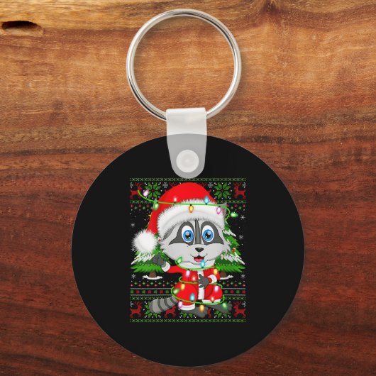 Womens Raccoon Christmas Lights Santa Costume Ugly Sleutelhanger (Voorkant)