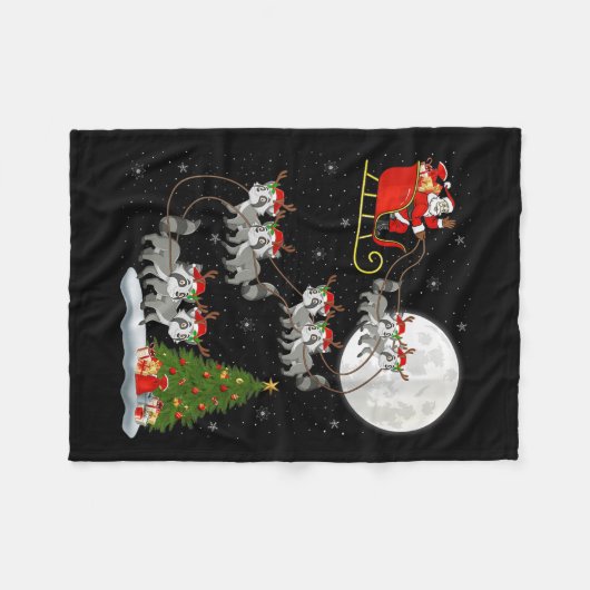 Womens Raccoon Santa Sleigh Flying Funny Magical C Fleece Deken (Voorkant (Horizontaal))