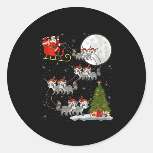 Womens Raccoon Santa Sleigh Flying Funny Magical C Ronde Sticker (Voorkant)